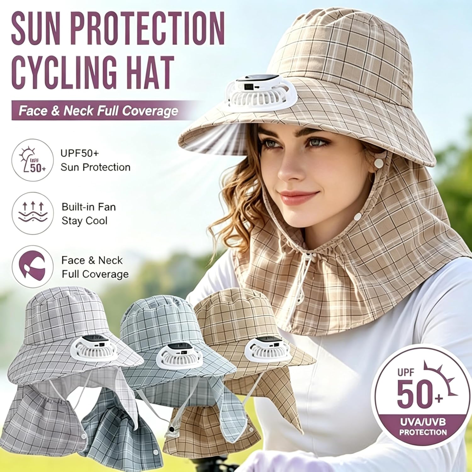 Outdoor Camping Fan - 1PC Topi Kipas Pelindung Leher Tenaga