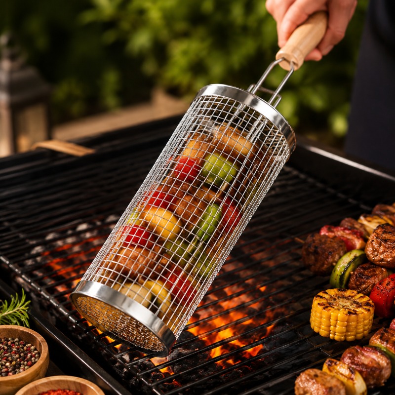 Outdoor Camping Outfit - Set Keranjang Panggangan Barbekyu Bulat dari